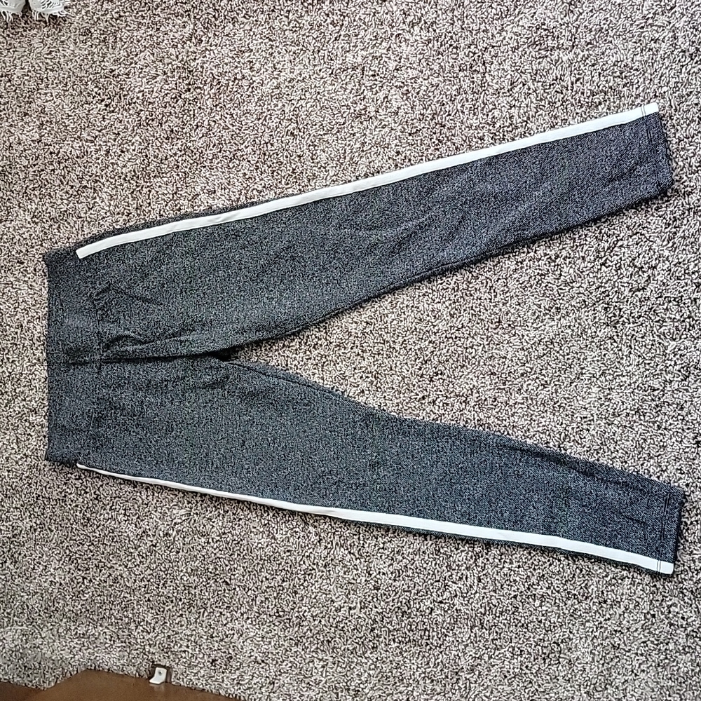 Heather black leggings with cream strip on side